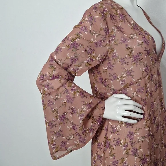 Natural Life Boho Floral Cottagecore Prairie Feminine Bell Sleeve Maxi Dress *M - Picture 6 of 13